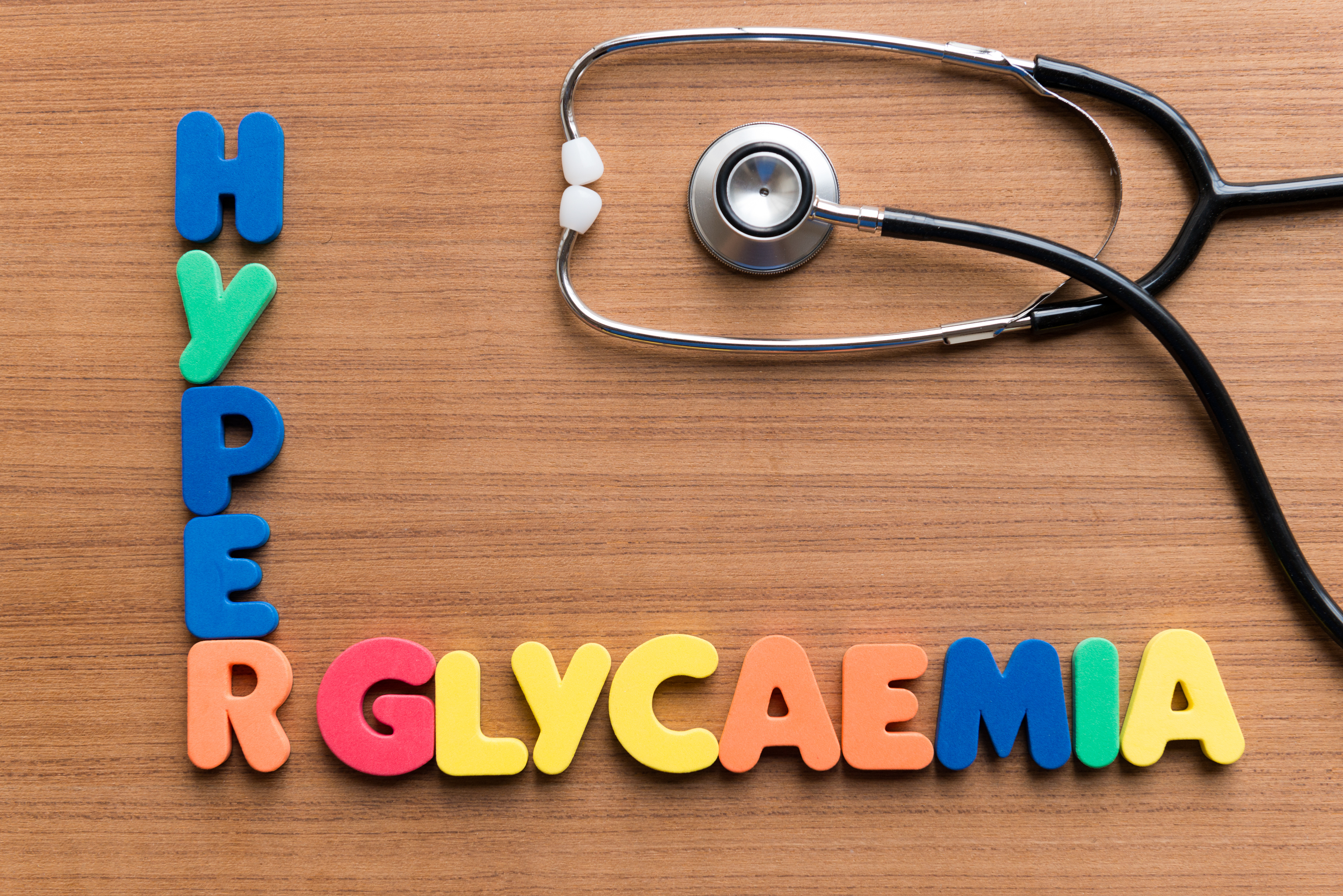 Hyperglycaemia colourful word on wooden background