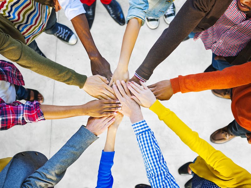 Many hands all connected