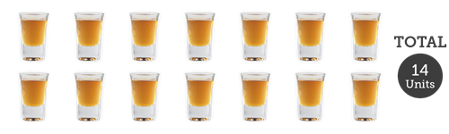 14 single shots of spirits