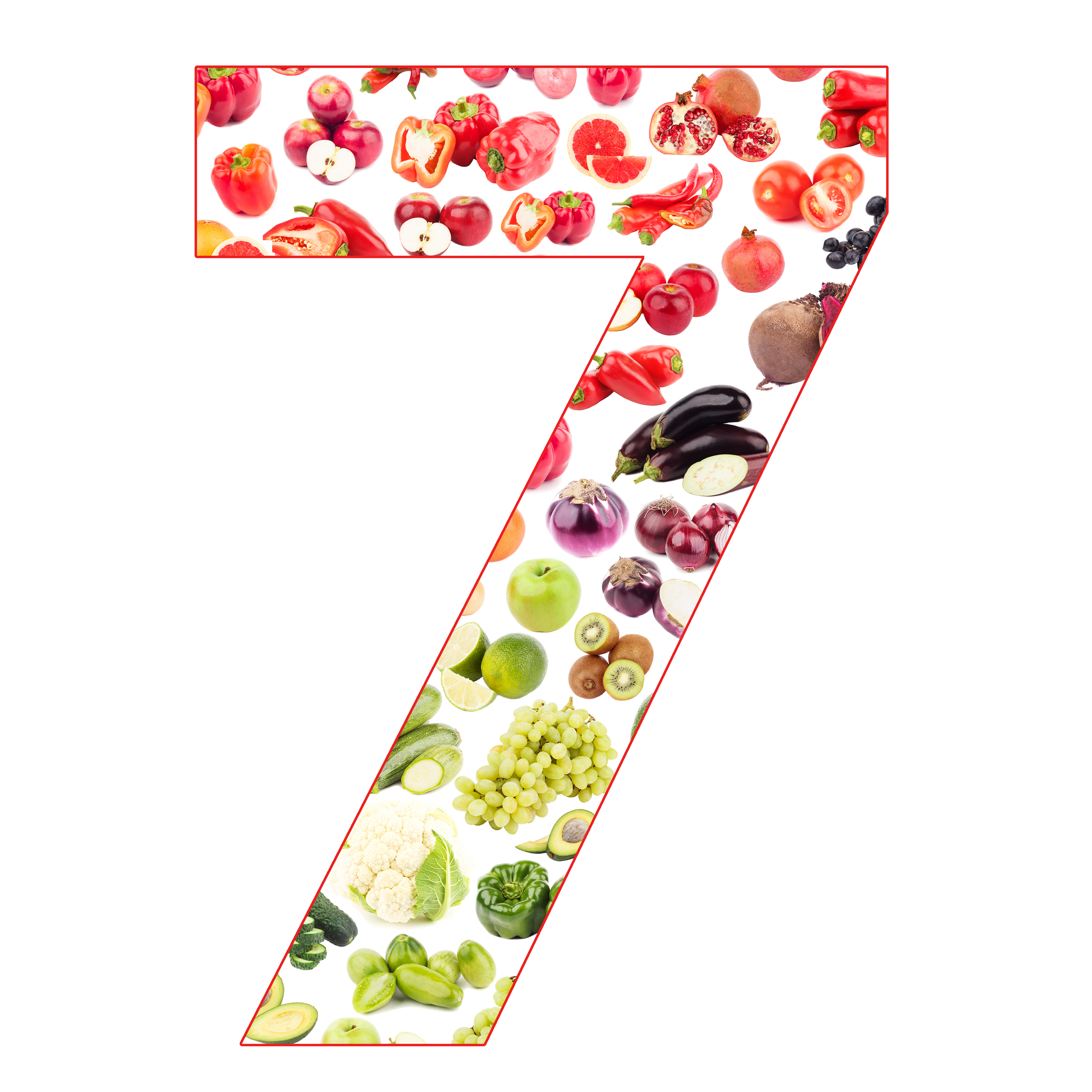 Number 7 made up of fruits and vegetables